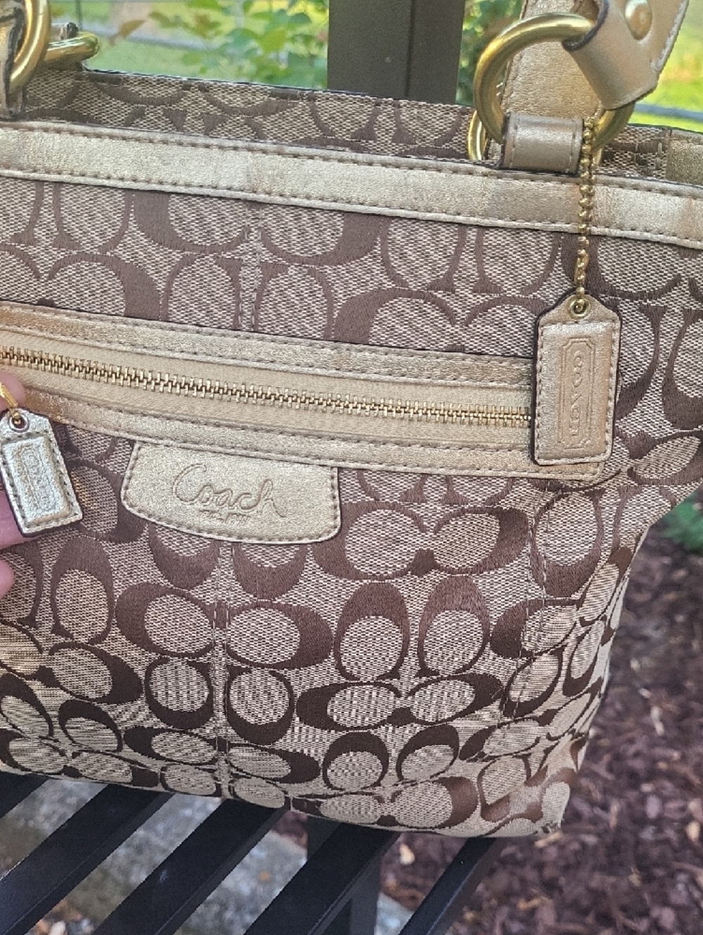 Coach Monogram Tote in Brown and Tan with Gold Hardware - Picture 2 of 13